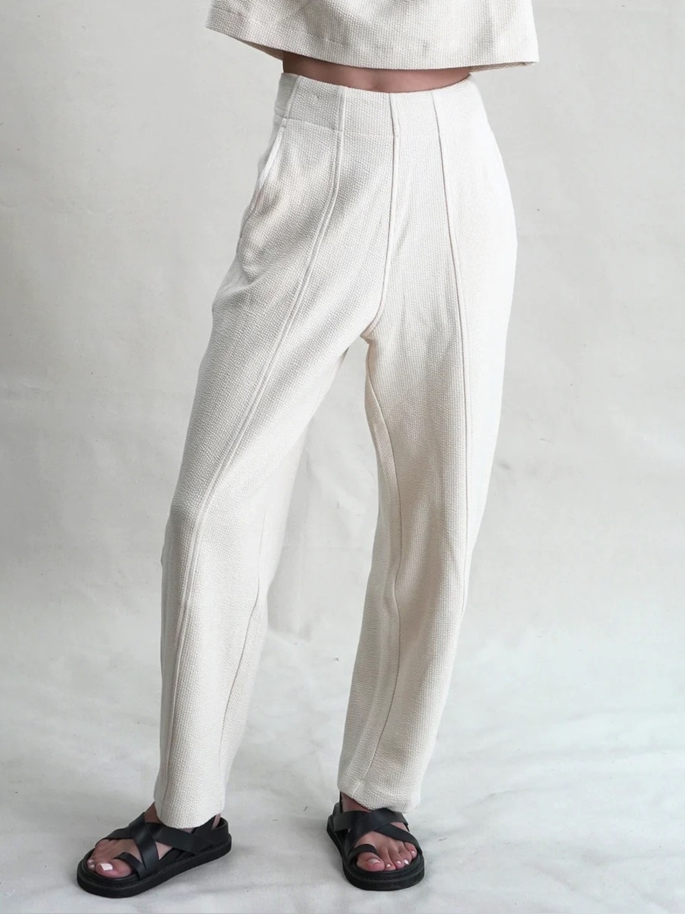 PROCHE studios Aldous Barrel Jogger Cream cotton pants Textured Trousers - Picture 4 of 12